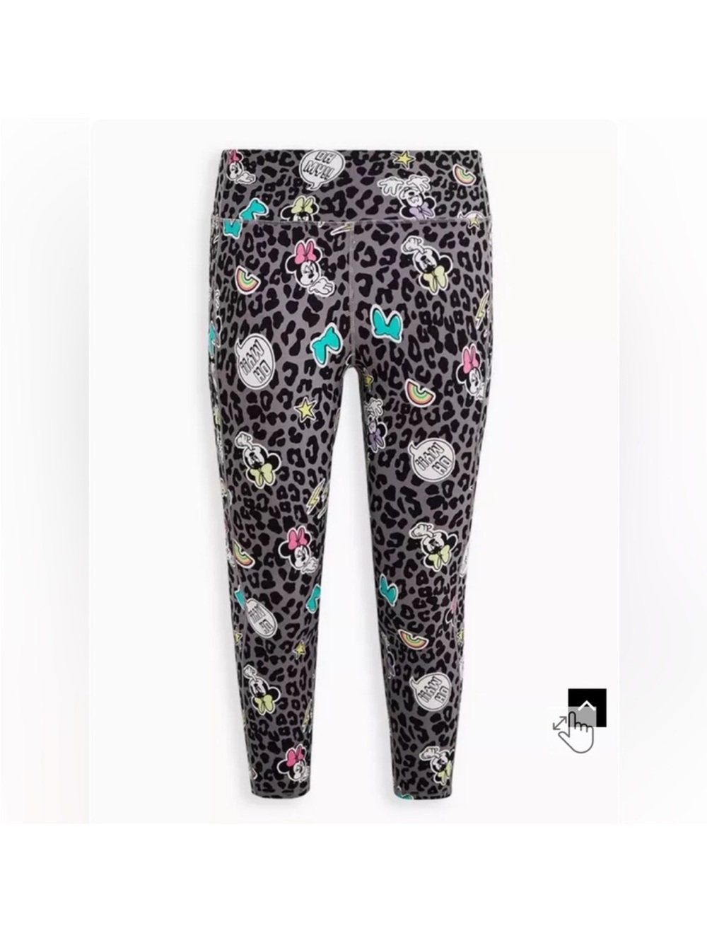 Disney Minnie Mouse Black and Gray Leopard Print Leggings with Colorful Icons